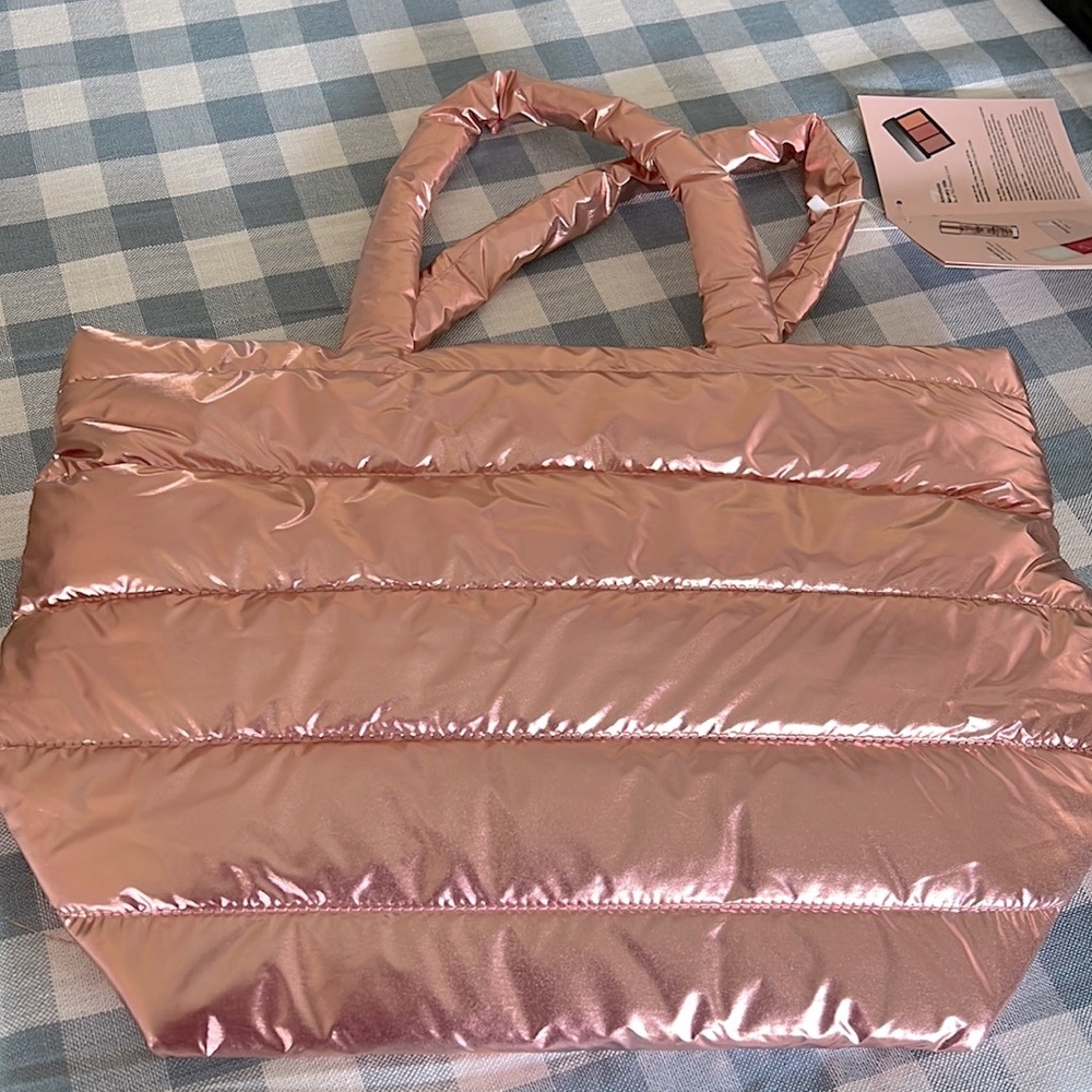 Macy's Metallic Rose Pink Puffer Tote